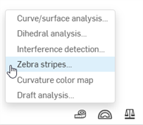 Show analysis tools menu with Zebra stripes highlighted