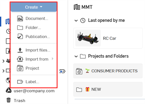 Create menu