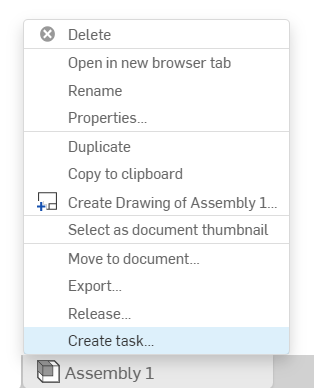 Screenshot of the Create task option highlighted in a context menu