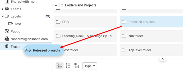 Dragging a folder into the trash filter