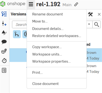 Opening the Document menu to show the Print option