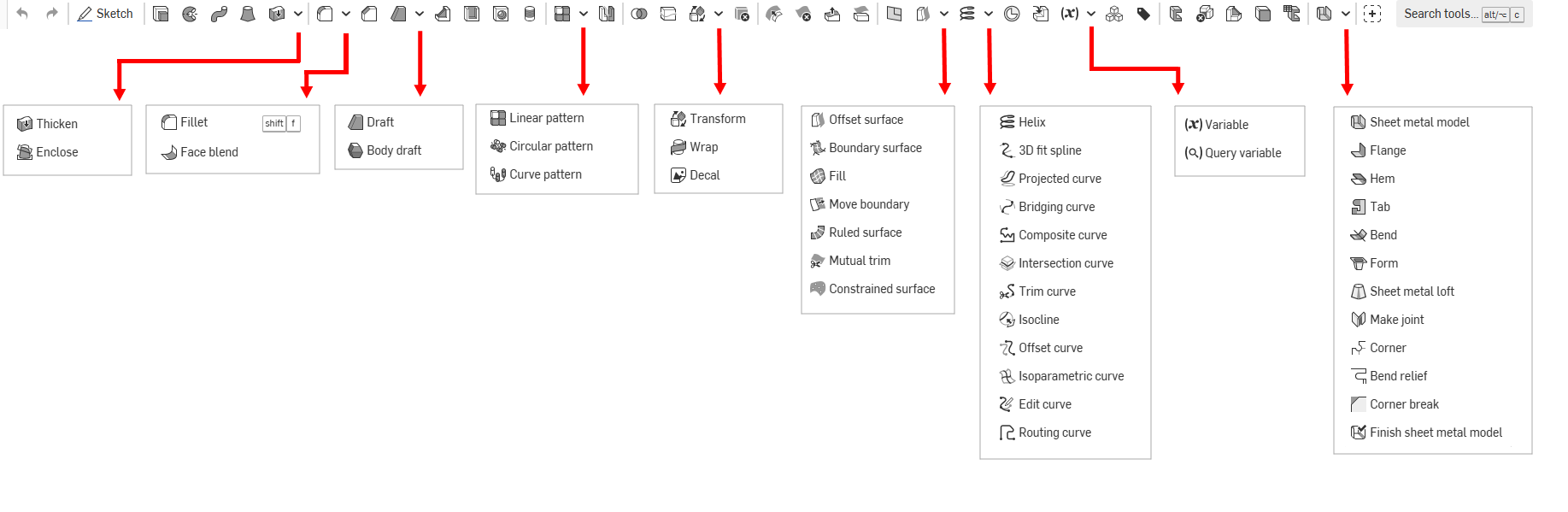 Feature toolbar