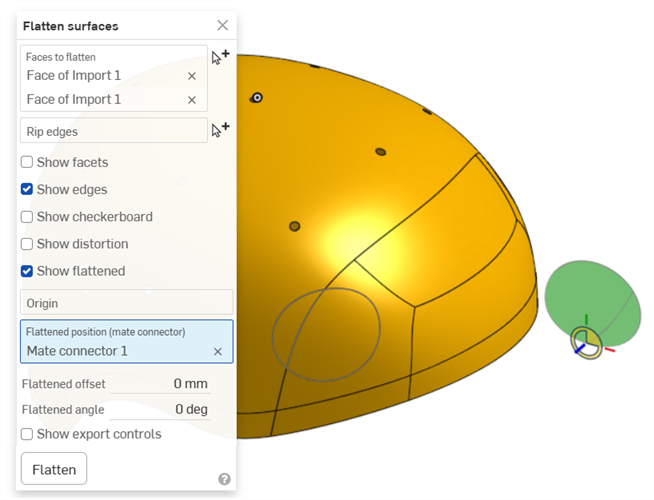 Using Flatten surface to obtain the decal cutout