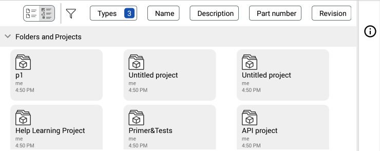 List view: Folders and projects list on Android device