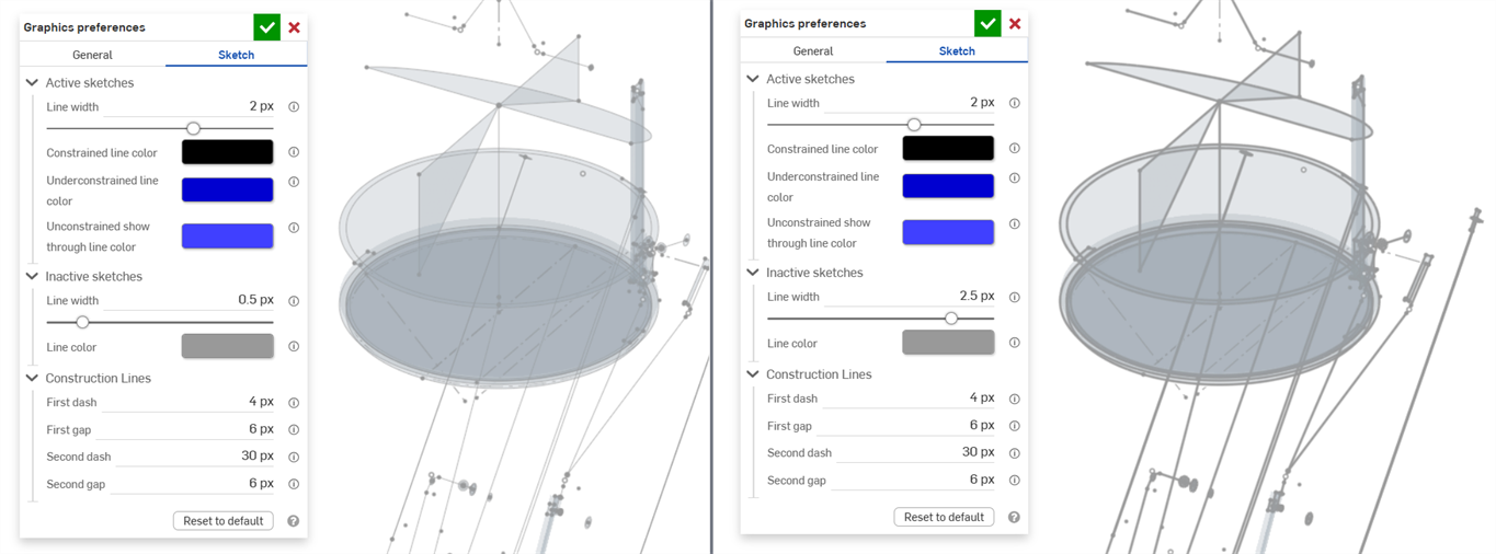 Graphics preferences: Inactive sketch line width example