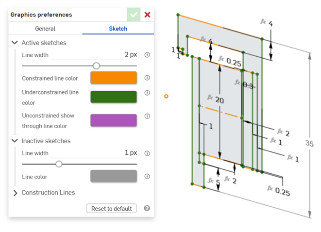 Graphics Preferences: Active sketches line example