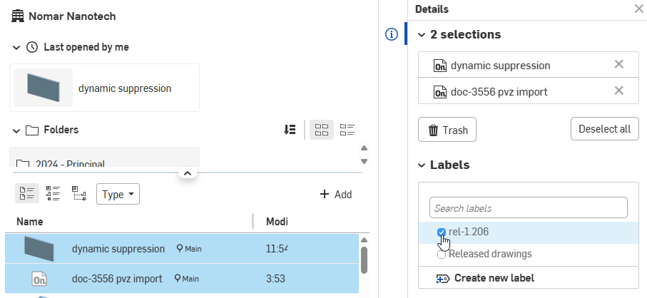 Adding a label to multiple documents in the Details pane