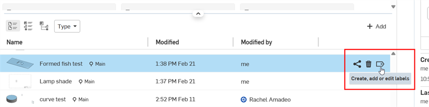 Create, add, or edit a label for the selected document