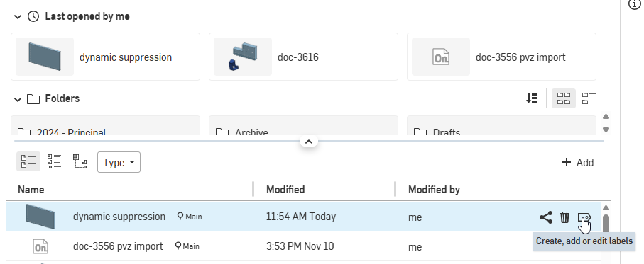Create, add, or edit a label for the selected document