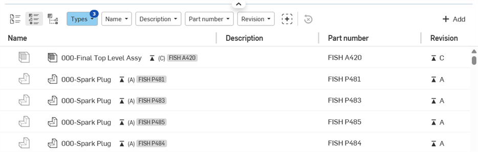 List view: Components list