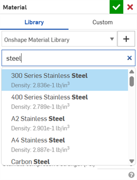 Searching in the material dialog