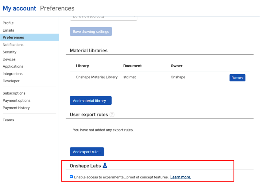 My account: Preferences