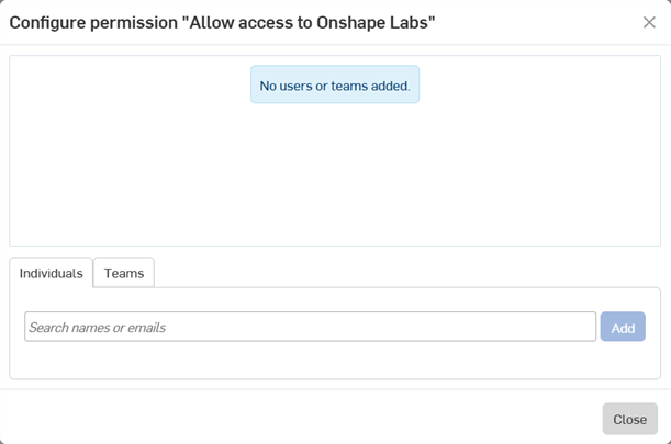 Configuring permission to allow access to Onshape Labs