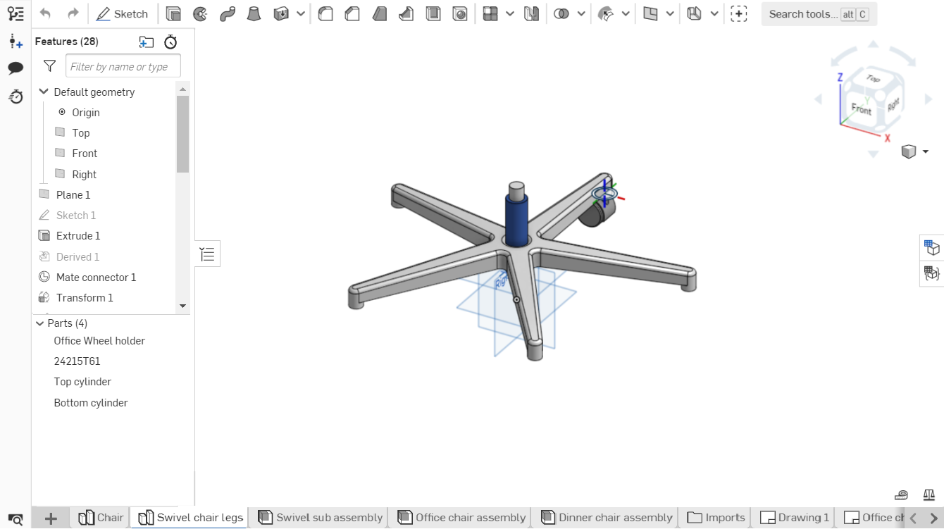 Screenshot of a Part Studio with an example model