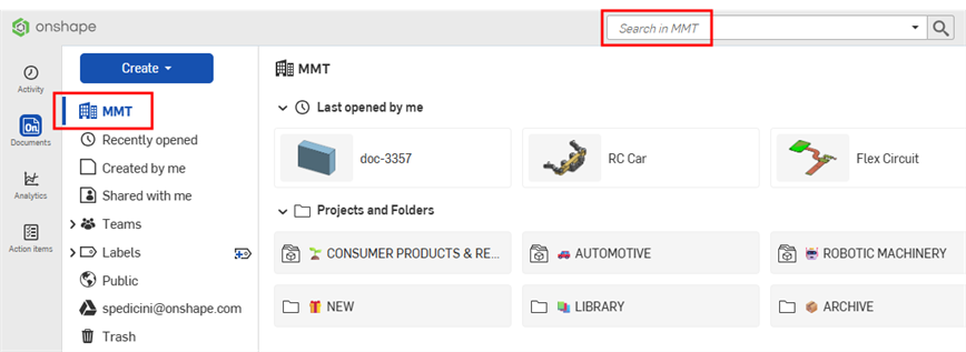 Search bar for the entire company