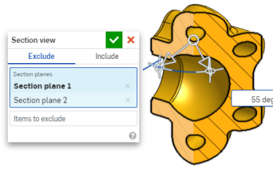 Section view dialog showing an additional Section plane excluded from the view
