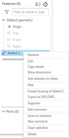 Sketch context menu