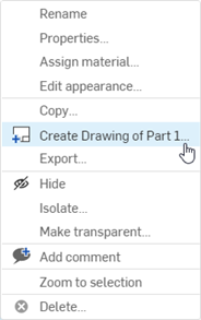 Create Drawing highlighted in right-click menu