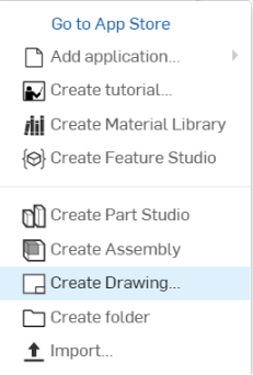 Create Drawing highlighted in menu
