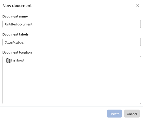 Screenshot of New document dialog