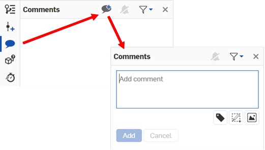 Opening the comments dialog in the Document panel