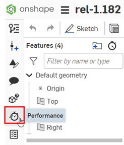 performance icon in documentation panel
