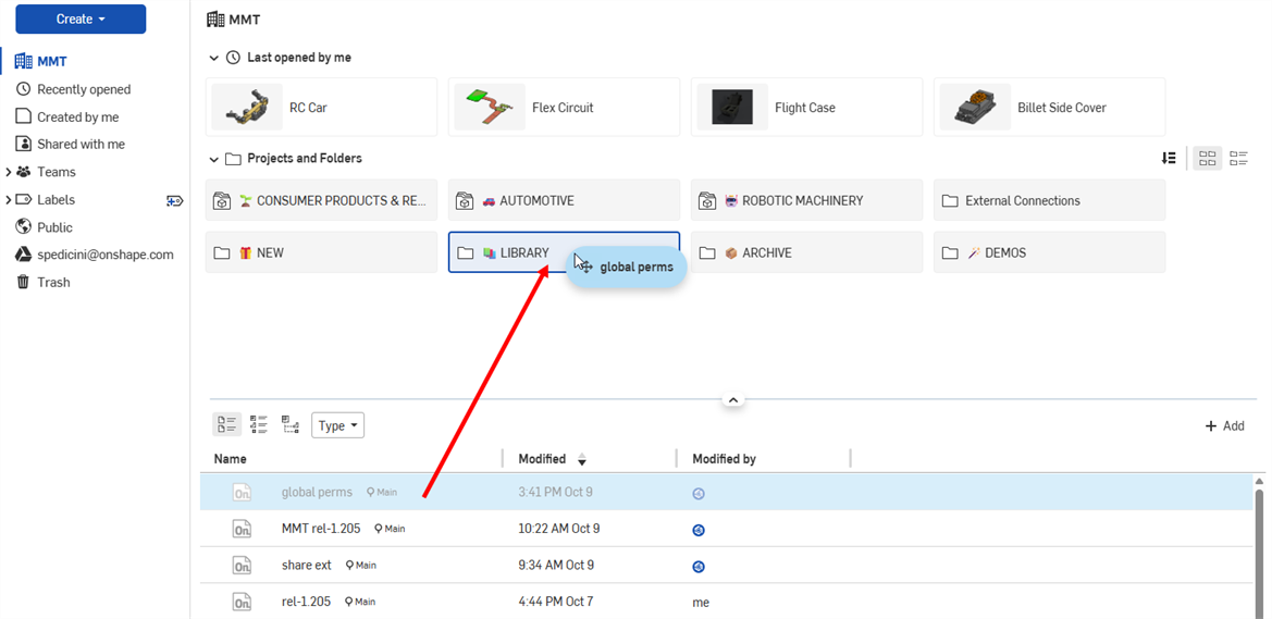 dragging and droping a document into a folder