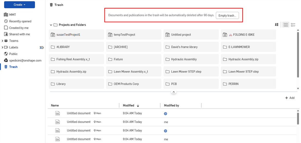 Documents page - Trashr