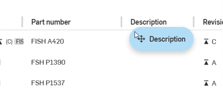 Reordering columns in the As built structure view