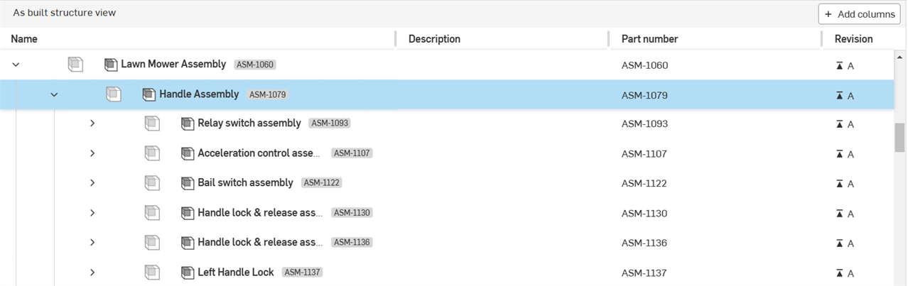 As built structure view table