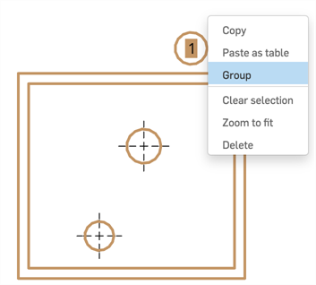 A view and an unconnected callout are selected in a drawing and Group is highlighted in the context menu