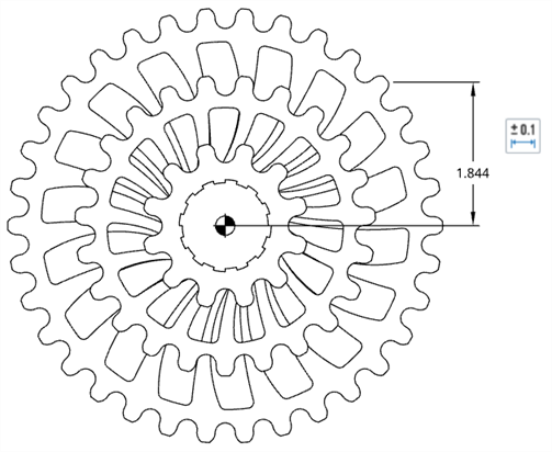 Drawing with dimension attached to the center of mass indicator