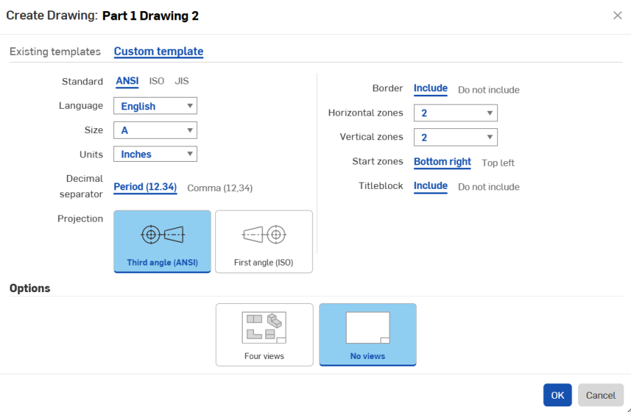 Custom template dialog