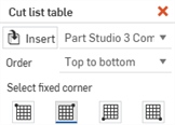 Cut list table dialog
