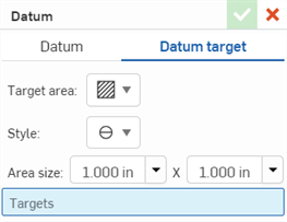 Setting the area for the rectangle target in the datum target dialog