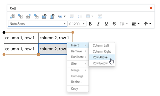 Cell formatting panel and cell context menu