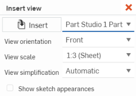 Screenshot of the Insert view dialog in a Drawing