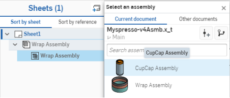 Selecting the Assembly whose BOM you wish to insert