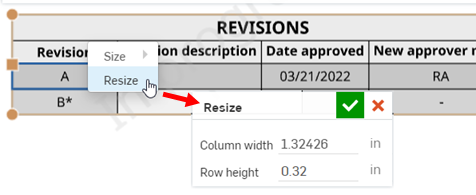 Resizing a Rvision table cell