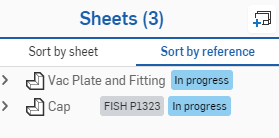 Sheets panel, Sort by reference tab, with references collapsed in the tree