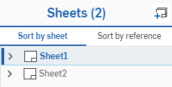Sheets panel, Sort by sheet tab, with references collapsed in the tree