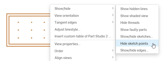 Right-clicking and selecting Show sketch points from the context menu