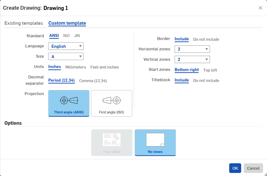 Custom template dialog