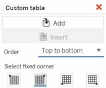 Custom table dialog