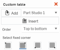 Custom table dialog