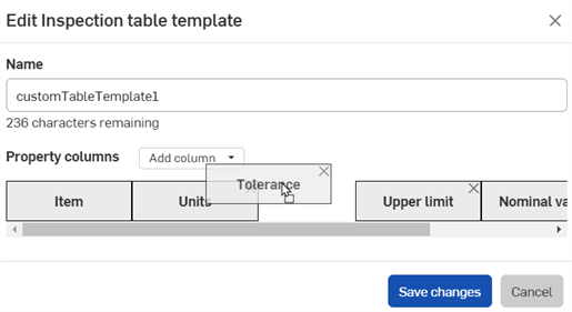 Edit Inspection table template dialog