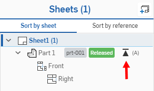 Sheets panel with the Latest revision icon