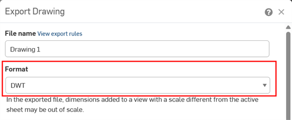 Export Drawing dialog