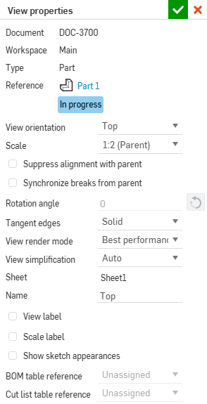 View properties dialog