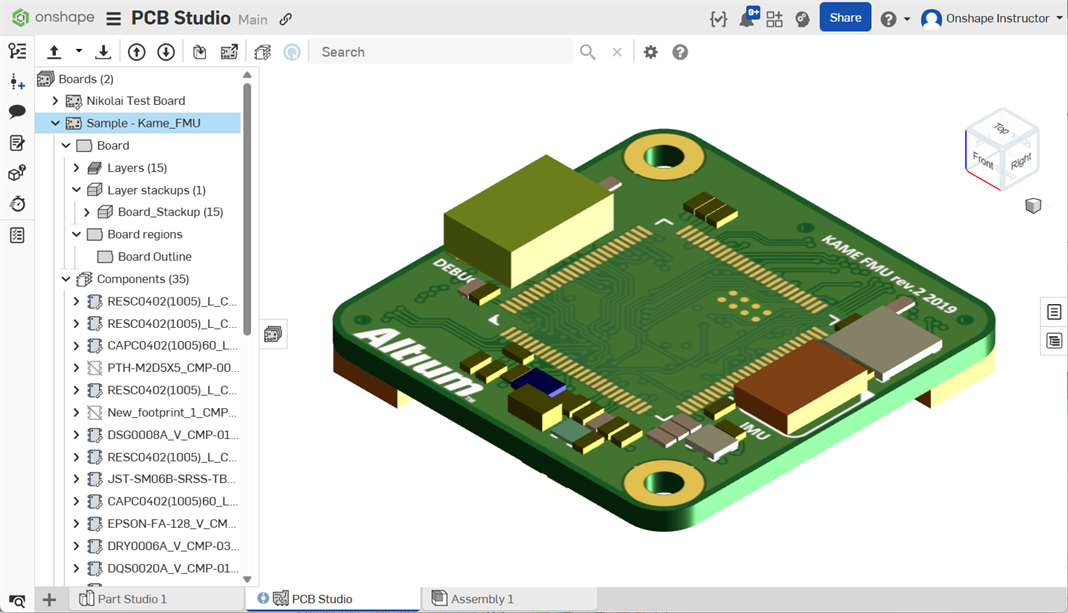 Example of an imported ECAD file containing a circuit board